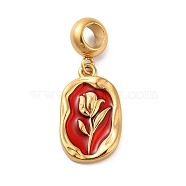 Ion Plating(IP) 304 Stainless Steel FireBrick Enamel European Dangle Charms, Large Hole Pendants, Oval with Tulip Pattern, Golden, 28mm, Pendant: 20x12x3mm, Hole: 4.5mm(STAS-G308-30G)
