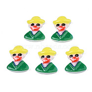 Spray Painted Opaque Resin Cabochons, Clown, Sea Green, 12x9.5x3mm(CRES-S302-77)