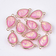 Epoxy Resin Links connectors, with Brass Findings, Imitation Opal Style, teardrop, Golden, Hot Pink, 21~22x11~12x6~7mm, Hole: 1.5mm(RESI-S373-10F)