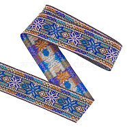 Ethnic Style Embroidery Polyester Ribbons, Jacquard Ribbon, Tyrolean Ribbon, Garment Accessories, Floral Pattern, Blue, 2 inch(50mm), about 7.66 Yards(7m)/Roll(OCOR-WH0079-40A)