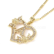 304 Stainless Steel Heart Pendant Necklaces with Cubic Zirconia, Letter Charms, Letter A, 16.54 inch(42cm)(NJEW-H029-01G-A)