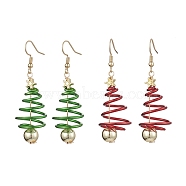 2 Pairs 2 Colors Christma Tree Electroplated Synthetic Non-magnetic Hematite & Aluminum Wire Dangle Earrings, 304 Stainless Steel Jewelry for Women, Mixed Color, 57x8.5mm, 1 pair/color(EJEW-JE05908)