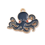 Alloy Enamel Pendants, Light Gold, Cadmium Free & Lead Free, Octopus Charm, Prussian Blue, 20.5x26x1.5mm, Hole: 1.8mm(ENAM-A008-41KCG-01)