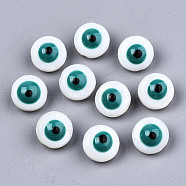 Natural Freshwater Shell Beads, with Enamel, Enamelled Sequins, Flat Round with Evil Eye, Light Sea Green, 8x4.5mm, Hole: 0.8mm(SHEL-T018-08B)