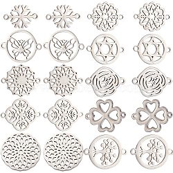 20Pcs 10 Styles Stainless Steel Connector Charms, Flower & Clover & Flat Round Links, Mixed Shapes, Stainless Steel Color, 14~21x15~20x1~1.5mm, Hole: 1.2~1.8mm, 2pcs/style(FIND-SC0004-70)