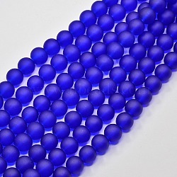 Transparent Glass Bead Strands, Frosted, Round, Blue, 10mm, Hole: 1.3~1.6mm, about 80pcs/strand, 31.4 inch(GLAA-S031-10mm-09)