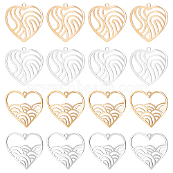 16Pcs 4 Style Ion Plating(IP) 201 Stainless Steel Pendants, Laser Cut, Heart, Golden & Stainless Steel Color, 21.5~22x22~22.5x1mm, Hole: 1.4mm, 8pcs/style(STAS-DC0001-06)