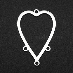 201 Stainless Steel Chandelier Components Links, 4 Loop Links, Laser Cut, Heart, Stainless Steel Color, 32x21.5x1mm, Hole: 1.6mm(STAS-R111-LA076)
