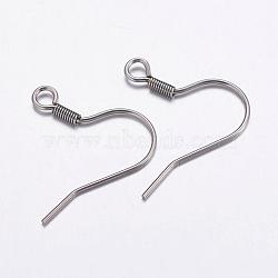 Tarnish Resistant 304 Stainless Steel Earring Hooks, with Horizontal Loop, Stainless Steel Color, 17.5x19x1.5mm, Hole: 2mm, 21 Gauge, Pin: 0.7mm(STAS-K146-029-0.7x18mm)