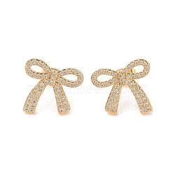 Brass Micro Pave Clear Cubic Zirconia Stud Earrings, for Women, Bowknot, Golden, 16x17.5mm(EJEW-S231-01G)