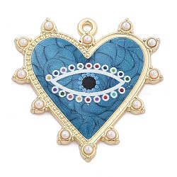 Alloy Pendants, With Plastic pearl, Heart, Eye, Charms, Steel Blue, 33x33x3mm, Hole: 1.8mm(PALLOY-Q365-07LG-02)