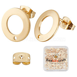 50Pcs 201 Stainless Steel Stud Earring Findings, with 304 Stainless Steel Pin & Hole & Friction Ear Nuts, Donut, Real 24K Gold Plated, 12mm, Hole: 1.2mm, Pin: 0.7mm(STAS-BBC0002-29)