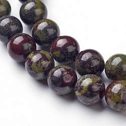 Natural Dragon Blood Jasper Bead Strands, Round, 10mm, Hole: 1mm, about 35~37pcs/strand, 14.96 inch(X-G-G957-24-10mm)
