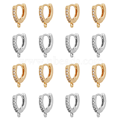 16Pcs 2 Colors Brass Micro Pave Cubic Zirconia Huggie Hoop Earring Findings, with Horizontal Loop, Ring, Clear, Mixed Color, 13.5x12x2.5mm, Hole: 1mm, Pin: 0.8mm, 8Pcs/color(KK-DC0002-76)