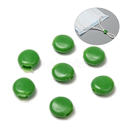 PVC Plastic Cord Lock for Mouth Cover, Anti Slip Cord Buckles, Rope Adjuster, Flat Round, Lime, 10x4mm, Hole: 1.6mm and 1.6x4mm(KY-K011-04)