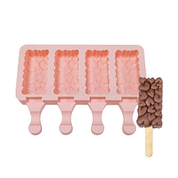 Food Grade DIY Rectangle Ice-cream Silicone Molds, Ice Pop Molds, for Making Ice Cream, 4 Cavities, Light Salmon, 129x180x23mm, Inner Diameter: 67.5x34mm(DIY-D062-03C)