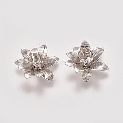 3D Brass Bead Caps, Flower, Multi-Petal, Platinum, Tray: 5mm, 16x6.5mm, Hole: 0.8mm(KK-G368-04P)