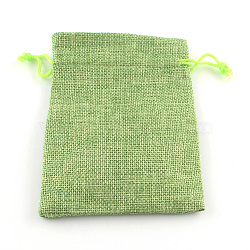 Polyester Imitation Burlap Packing Pouches Drawstring Bags, Yellow Green, 23x17cm(X-ABAG-R005-17x23-02)