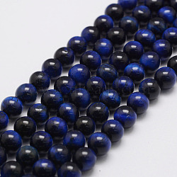 Natural Tiger Eye Bead Strands, Round, Dyed & Heated, Dark Blue, 10mm, Hole: 1.2mm, about 38pcs/strand, 14.9 inch~15.5 inch(G-P230-08-B-10mm)