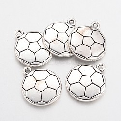 Tibetan Style Alloy FootBall/Soccer Ball Hobby Pendants, Sports Charms, Lead Free & Cadmium Free, Antique Silver, 22x18.5x3.5mm, Hole: 2mm(X-TIBEP-S291-16-RS)