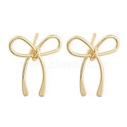 Bowknot Brass Stud Earrings for Women, Golden, 19.5x17.5x4.5mm(EJEW-S216-04C-G)