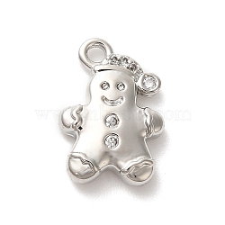 Brass Micro Pave Cubic Zirconia Charms, Christmas Gingerbread Man, Platinum, 12.5x8.5x2.5mm, Hole: 1.2mm(KK-P278-10P)