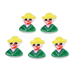 Spray Painted Opaque Resin Cabochons, Clown, Sea Green, 12x9.5x3mm(CRES-S302-77)