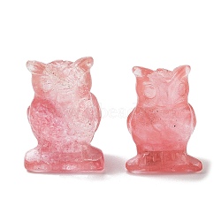 Cherry Quartz Glass Carved Figurines, for Home Office Desktop Decoration, Owl, 15.5~18.5x13~15x22~24mm(DJEW-L023-G15)