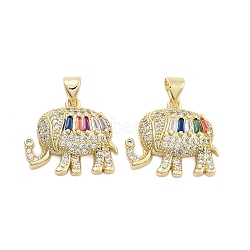 Brass Pave Cubic Zirconia Pendants, Golden, Elephant, 17x19x5mm, Hole: 5mm(KK-U009-02A-G)