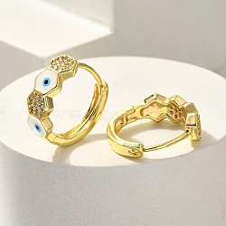 Brass Clear Cubic Zirconia Hoop Earrings, Evil Eye, Real 18K Gold Plated, 16x5.5mm(EJEW-M047-06G)