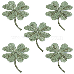 5Pcs Computerized Embroidery Cloth Iron On/Sew on Patches, Costume Accessories, Clover, Green, 50x31mm(CLOV-LP0001-01)