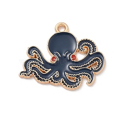 Alloy Enamel Pendants, Light Gold, Cadmium Free & Lead Free, Octopus Charm, Prussian Blue, 20.5x26x1.5mm, Hole: 1.8mm(ENAM-A008-41KCG-01)