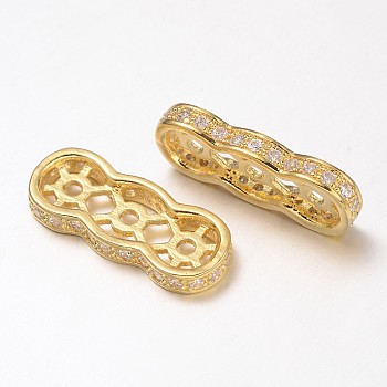 Filigree Brass Micro Pave Cubic Zirconia Spacer Bars, Golden, 18x7x2.5mm, Hole: 1mm
