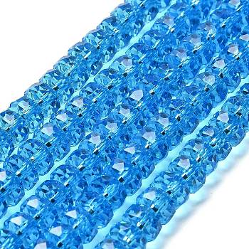 Transparent Glass Beads Strands, Faceted, Barrel, Deep Sky Blue, 7.5x5mm, Hole: 1.6mm, about 64pcs/strand, 14.69''(37.3cm)