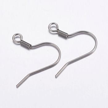 304 Stainless Steel Earring Hooks, with Horizontal Loop, Stainless Steel Color, 17.5x19x1.5mm, Hole: 2mm, 21 Gauge, Pin: 0.7mm