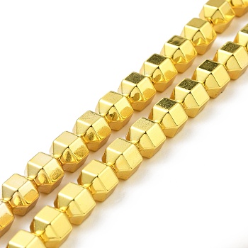 Electroplated Non-magnetic Synthetic Hematite Beads Strands, Bicone, Golden Plated, 9x10x8.5mm, Hole: 1.4mm, about 42pcs/strand, 16.30 inch(41.4cm)
