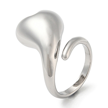304 Stainless Steel Cuff Rings, Heart, Stainless Steel Color, Inner Diameter: 17mm