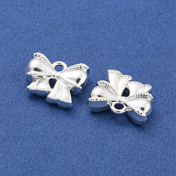 Rack Plating Alloy Charms, Bowknot, Silver, 11x13x4mm, Hole: 1.6mm