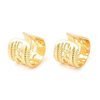 Brass Hollow Oval Cuff Earrings, Long-Lasting Plated, Lead Free & Cadmium Free, Real 18K Gold Plated, 16.5x18x14.5mm