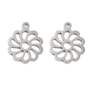 316 Stainless Steel Charms, Laser Cut, Stainless Steel Color, Flower, 15x12.5x1.5mm, Hole: 1.5mm