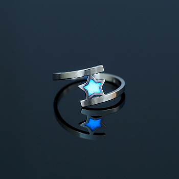 Luminous 304 Stainless Steel Star Finger Ring, Glow In The Dark Jewelry for Women, Stainless Steel Color, US Size 7 3/4(17.9mm)