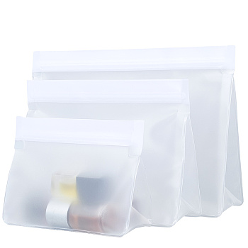 3Pcs 3 Styles PEVA Plastic Resealable Bags, Rectangle, White, 10.8~18.5x16~25.5x5.5~7cm, 1pc/style
