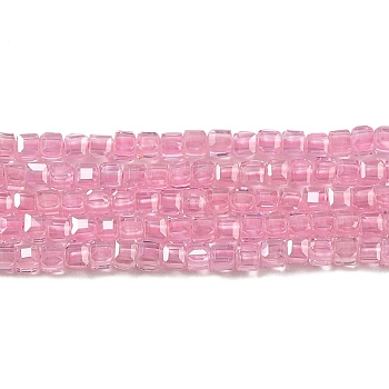 Cubic Zirconia Bead Strands, Faceted Square, Flamingo, 2.5x2.5x2.5mm, Hole: 0.6mm, about 159~160pcs/strand, 14.57''~14.76''(37~37.5cm)