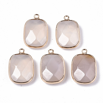 Natural Agate Pendants, with Light Gold Plated Brass Findings, Faceted, Rectangle, 21x14x6mm, Hole: 1.6mm