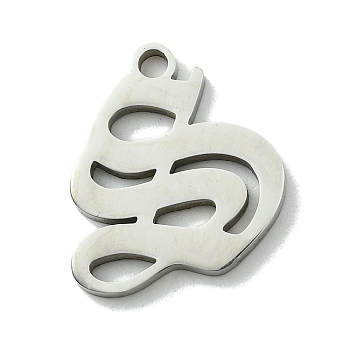 201 Stainless Steel Pendants, Stainless Steel Color, Old Initial Letters Charms, Letter S, 18.5x171.6mm, Hole: 1.8mm