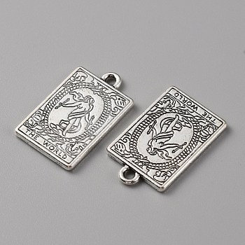 Tibetan Style Alloy Pendants, Rectangle with Tarot Pattern, The World XXI, 23x14x1.5mm, Hole: 1.8mm