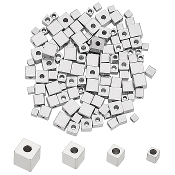 120Pcs 4 Style 304 Stainless Steel Beads, Cube, Stainless Steel Color, 30pcs/style