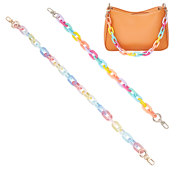 WADORN 2Pcs 2 Style Spray Painted Rainbow Color Acrylic Chain Bag Handles, with Alloy Spring Gate Rings & Zinc Alloy Swivel Clasps, for Bag Straps Replacement Accessories, Mixed Color, 50.5~60cm, 1pc/style