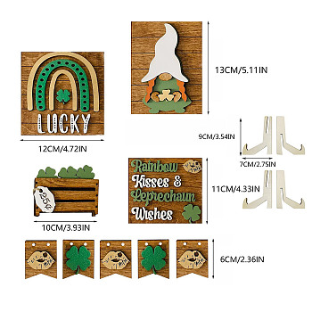 Saint Patrick's Day Wood Tiered Tray Decor Sets, for Party Home Desktop Decoration, Mixed Shapes, 120mm