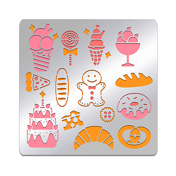Food Theme Stainless Steel Cutting Dies Stencils, for DIY Scrapbooking/Photo Album, Decorative Embossing DIY Paper Card, Matte Stainless Steel Color, Dessert Pattern, 156x156mm
